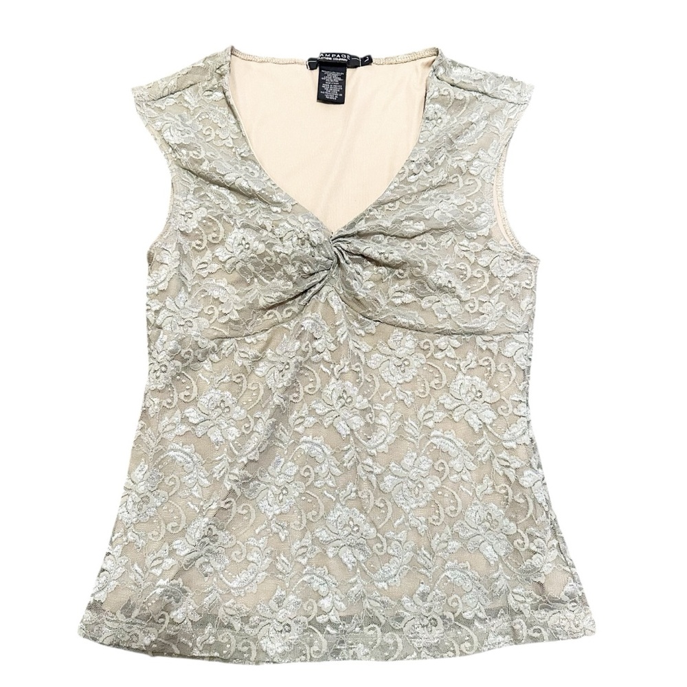 Y2K Rampage Blue gray lace tank top with a twist front size large